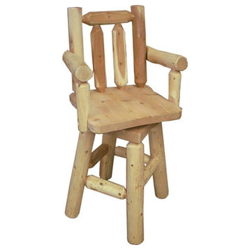 Rustic White Cedar Log Backed Bar Stool, Counter Height, With Arms