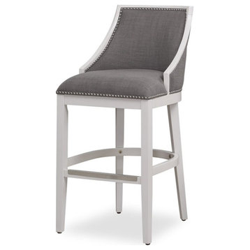 American Woodcrafters Lanie 30-inch Bar Stool in White with Gray Fabric