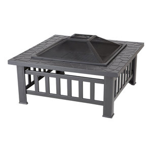 Outdoor Square Fire Pit With Tile Rim Black Industrial Fire