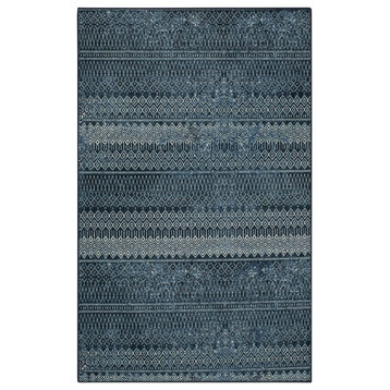Eclectic Area Rug, Tribal Patterned Polyester With Rectangular Shape, Denim