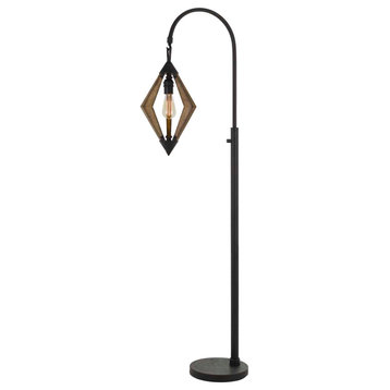 Black/Wood Metal/Pine Wood Valence, Floor Lamp