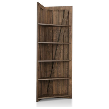 Furniture of America Terry Rustic Wood 5-Tier Corner Bookcase in Reclaimed Oak