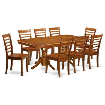 East West Furniture Napoleon 9-piece Wood Dining Table Set in Saddle Brown