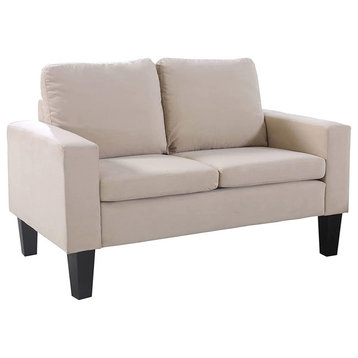 Modern Loveseat, Breathable Microfiber Upholstered Seat With Square Arms, Beige
