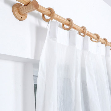 QYT03 1-1/8" Ash Wood Ball Bracket Single Double Curtain Rod Sets