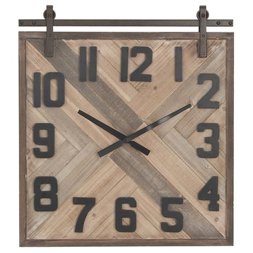 Industrial Brown Wooden Wall Clock 44463
