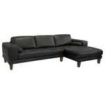 Armen Living - Wynne Contemporary Sectional, Genuine Black Leather With Brown Wood Legs - The Armen Living Wynne contemporary genuine leather sectional retains the stylistic elements of the Wynne sofa while featuring an extended corner piece that is certain to provide comfort and enhance the beauty of any modern dwelling. Sporting a beautiful genuine cowhide leather outer shell supported by Dacron fiber padding to prevent wrinkles and cracks, the Wynne sectional is a terrific choice both in terms of durability and comfort. The Wynne's sophisticated design includes a tufted seat and elegant brown hardwood legs, presenting a traditional aesthetic with a contemporary spin. The two cylindrical throw pillows included with the Wynne provide additional comfort and support while further accentuating the beauty of this modern sectional. The Wynne sectional is ideal when coupled with the rest of the pieces in the Wynne collection; sofa, loveseat, and chair. The Wynne sectional is available in rich black genuine leather.