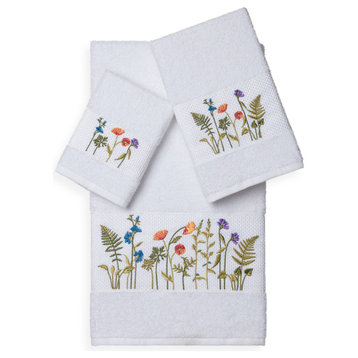 Linum Home Textiles Serenity 3-Piece Embellished Towel Set, White