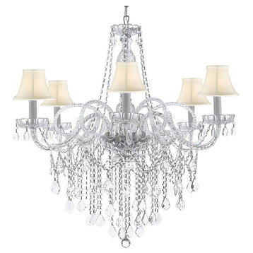 Crystal Chandelier 6-Light With White Shades