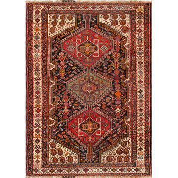 Vintage Qashgaie Collection Hand-Knotted Lamb's Wool Area Rug- 4' 4"x 6' 9"