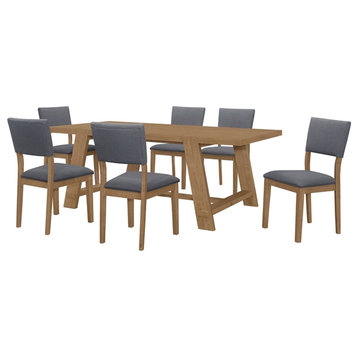 Coaster Sharon 7-piece Wood Rectangular Trestle Base Dining Table Set in Brown