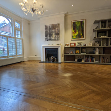 Oak chevron expert restoration and refinish, Fulham Lion House SW6