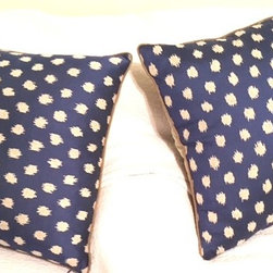 Agnes Square Pillow - Blue with Ivory Dots - Decorative Pillows