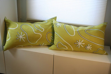 Pillows in Happy Blobs custom fabric
