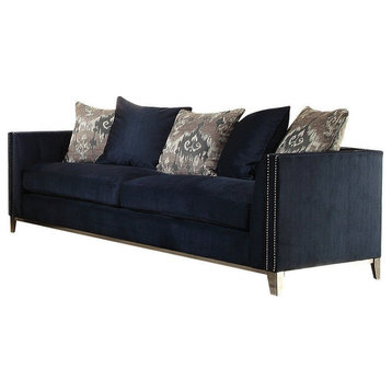 Phaedra Sofa With5 Pillows, Blue Fabric