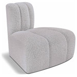 Meridian Furniture - Arc Upholstered Modular Component, Grey, 1-Piece: Reverse Corner, Boucle Fabric - Give your living room or den the perfect blend of style and versatility with this Arc boucle fabric curved reverse corner chair. Part of the Arc modular furniture collection, this chair comes upholstered in rich grey boucle fabric and features deep channel tufting that adds a touch of luxury while enhancing comfort and support. A seamless combination of form and function, this chair can be used with other Arc pieces to create a myriad of configurations in your well-curated room.