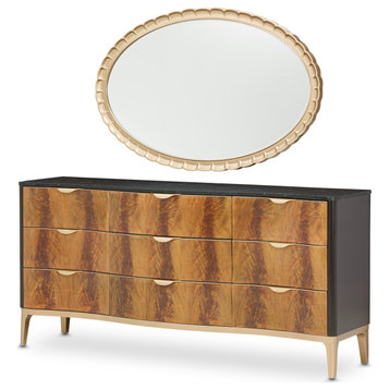 Malibu Crest Dresser with Wall Mirror - Crotch Mahogany