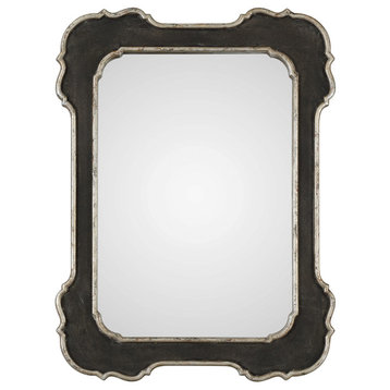 Vintage Style Black Silver Curved Edge Wall Mirror, Vanity Scalloped Victorian