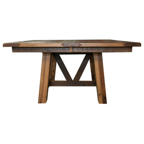 Hawthorne Reclaimed Barnwood Square Table, Natural, 54x54, 4  Leaves