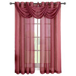 Abripedic - Abri Grommet 5-Piece Window Treatment Set, Burgundy, Panel Size: 100"x63", Valan - Add an opulent and deluxe look to almost any room in the house with this Grommet Sheer Curtain Panels by Abripedic. With several different sizes available, these curtains accommodate a variety of window types. Opt from the seven delightful different colors available that perfectly complements any room. Have an informal appearance with the panels only or add more elegance with one or more waterfall valances. Add the valance scarf to complete the look. See-through and delicate, the Abripedic Grommet Crushed Sheer Curtain Panel looks dreamy blowing in the breeze. These long, sheer curtains can be hung alone or under solid drapes.