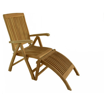 Teak Outdoor Dining Chair Marley Reclining/Folding Arm Chair with Footrest