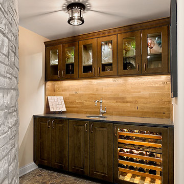 Tasting Room Wet Bar with Reclaimed Wine Barrel Backsplash