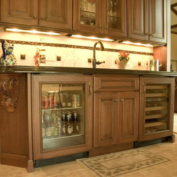 Wet bar with undercounter Sub Zero wine center and undercounter refrigerator