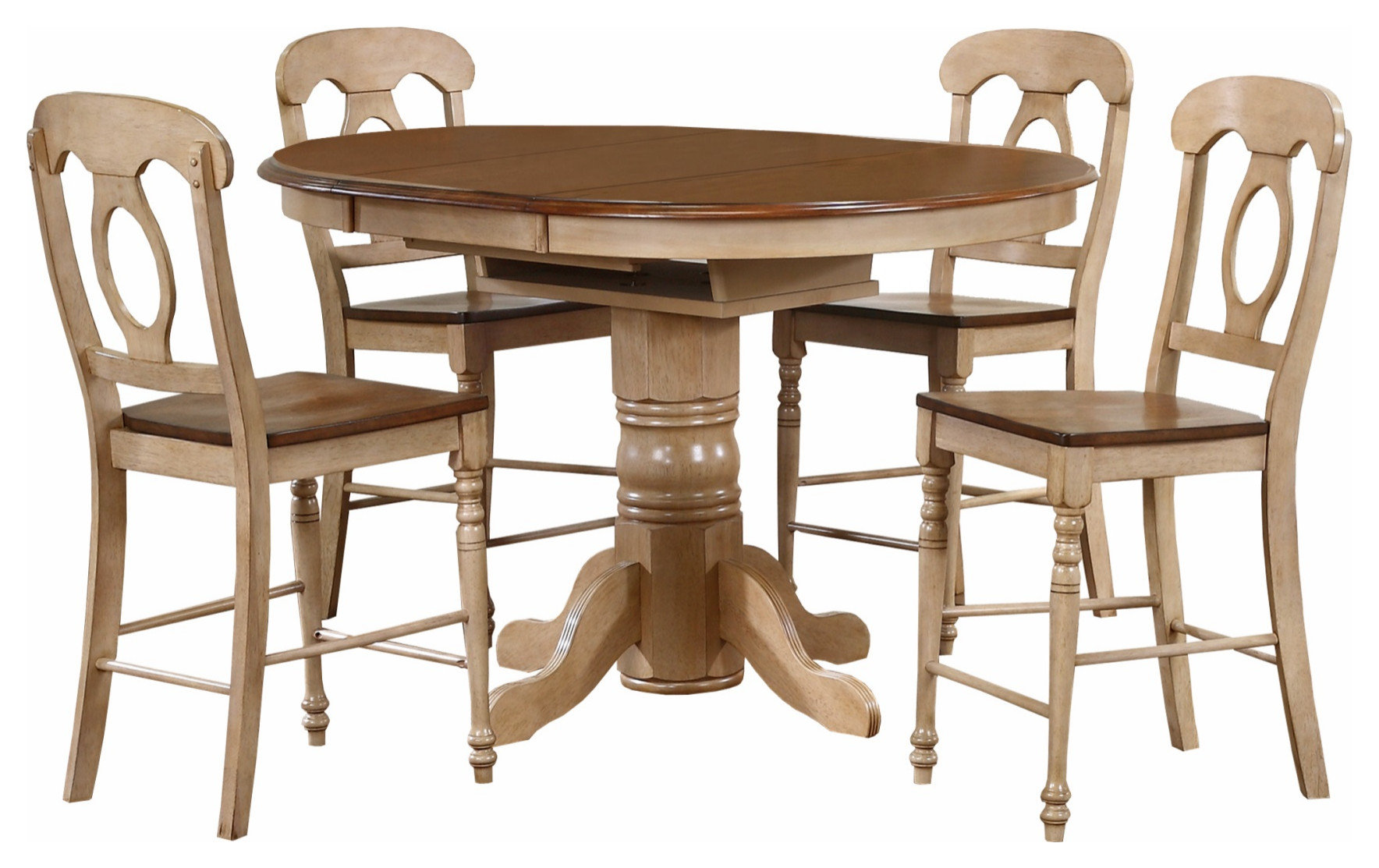 Brook 5-Piece Round/Oval Butterfuly Leaf Pub Table Set, Napoleon Stools ...