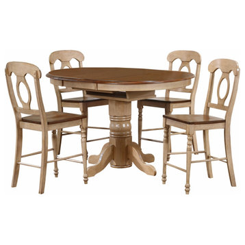 Brook 5-Piece Round/Oval Butterfuly Leaf Pub Table Set, Napoleon Stools