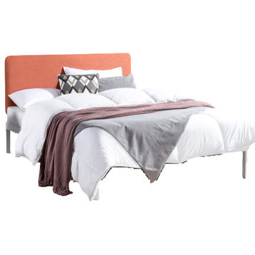 Platform Bed, Upholstered Headboard With Rounded Corners, Sunset Coral, Queen
