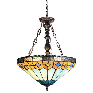 NICHOLAS Tiffany-Style Mission Stained Glass Inverted Ceiling Pendant, 18"