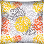 Joita, llc - Bursting Blooms Gray Indoor/Outdoor Zippered Pillow Cover Without Insert - BURSTING BLOOMS (gray) is a bright colored pillow cover made with gray, yellow and orange flowers on a white background. Looks stunning paired with orange, gray or yellow solid colored pillow covers. Constructed with an outdoor rated zipper, thread and fabric. Printed pattern on polyester fabric. To maintain the life of the pillow cover, bring indoors or protect from the elements when not in use. Machine wash on cold, delicate. Lay flat to dry. Do not dry clean. One cover with zipper only - no insert included.