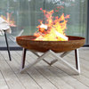 Memel Modern Outdoor Patio Rust and Stainless Steel Fire Pit, Large 31"