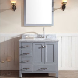 37 inch Single Sink Grey Finish Bathroom Vanity Carrara White Marble Top - Bathroom Vanities And Sink Consoles