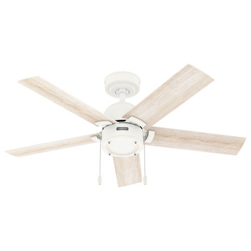 44" Erling Matte White Ceiling Fan, LED Light Kit and Pull Chain