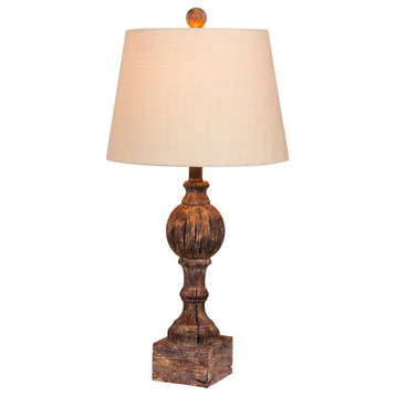 Fangio Lighting 26.5" Sculpted Column Resin Table Lamp, Antique Brown