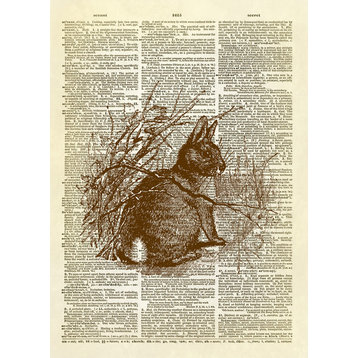 Cottontail Bunny Rabbit Dictionary Art Print, Sepia