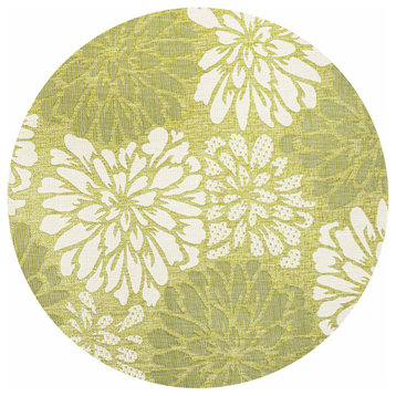 Zinnia Modern Floral Textured Weave Indoor/Outdoor, Green/Cream, 5' Round