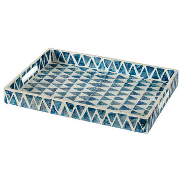 Decorative Rectangular Tray Capiz, Blue, 18x12x2"