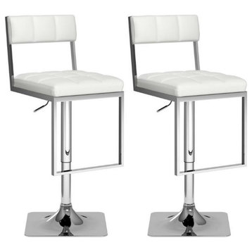 Riley White Fabric Square Tufted Adjustable Barstools with Metal Base - Set of 2