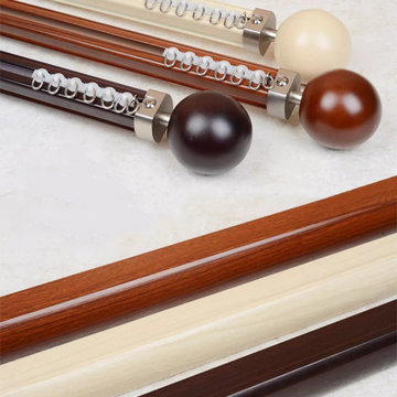 QYRF01 On Sales Wood Grain Aluminum alloy Curtain Track Set With Ball Finials