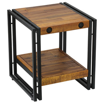 Cortesi Home Penni End Table, Solid Wood With Black Metal Frame
