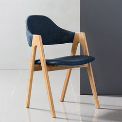 Nestor Solid Oak Dining Chair - Midnight Blue Fabric - Dining Chairs