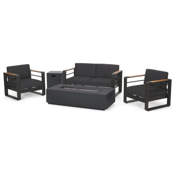 Neffs Outdoor Aluminum 4 Seater Chat Set with Fire Pit