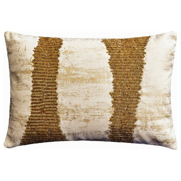 Gold Cotton Linen Foil Sequins Beaded 12"x18" Lumbar Pillow Cover - Gold Addict