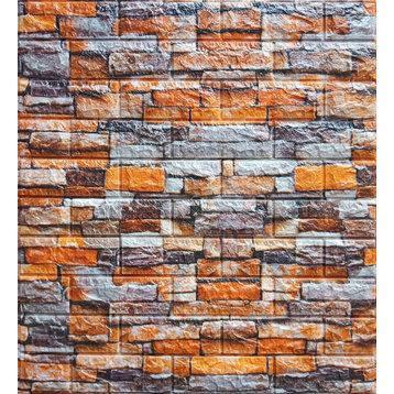 Orange Grey Beige Faux Brick 3D Wall Panels, Set of 10, Covers 58 Sq Ft