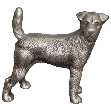 Aluminum Table Accent Dog Statuette Decor Sculpture With Textured Details Silver