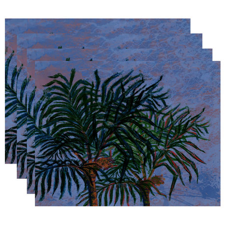 18"x14" Palms, Floral Print Placemat, Set of 4, Blue