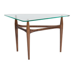 Preston Walnut Tripod Glass Top Side Table - Coffee Tables