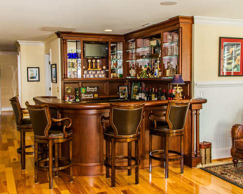 built in corner bar with stools in kitchen